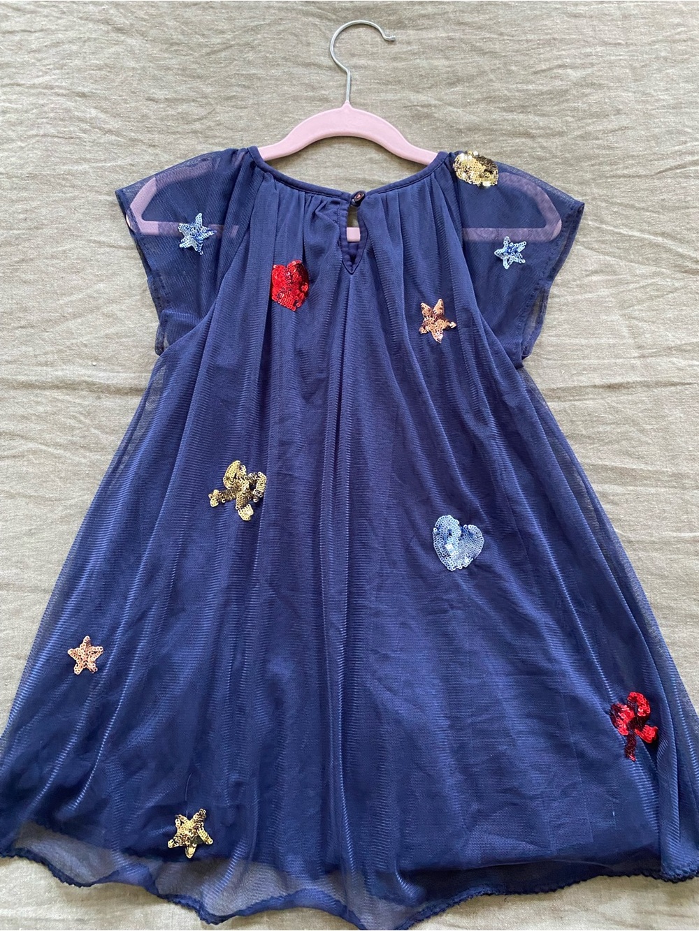 Mini Boden Navy Tulle Dress with Multicolor Sequin Shapes, 3-4Y - Picture 2 of 4